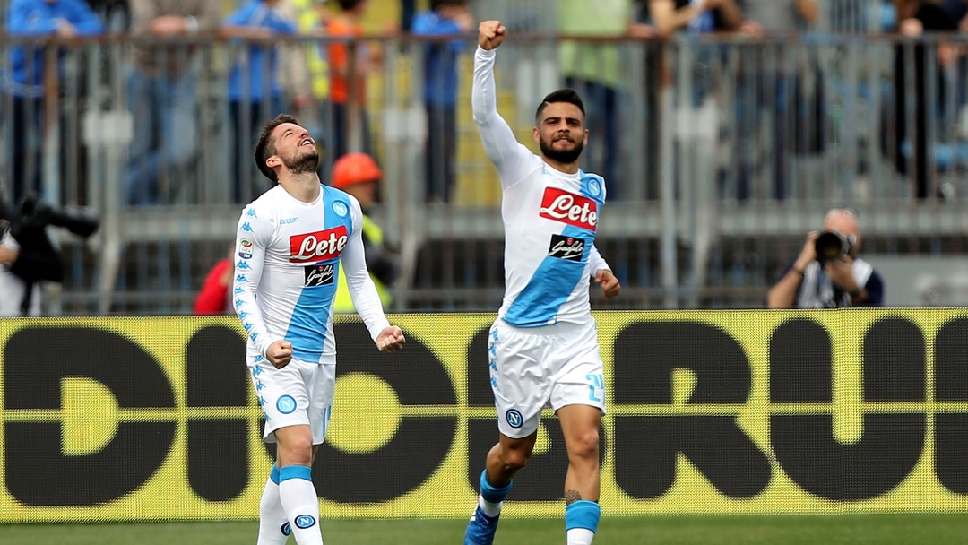 Dries Mertens and Victor Osimhen of SSC Napoli celebrate the 3-0