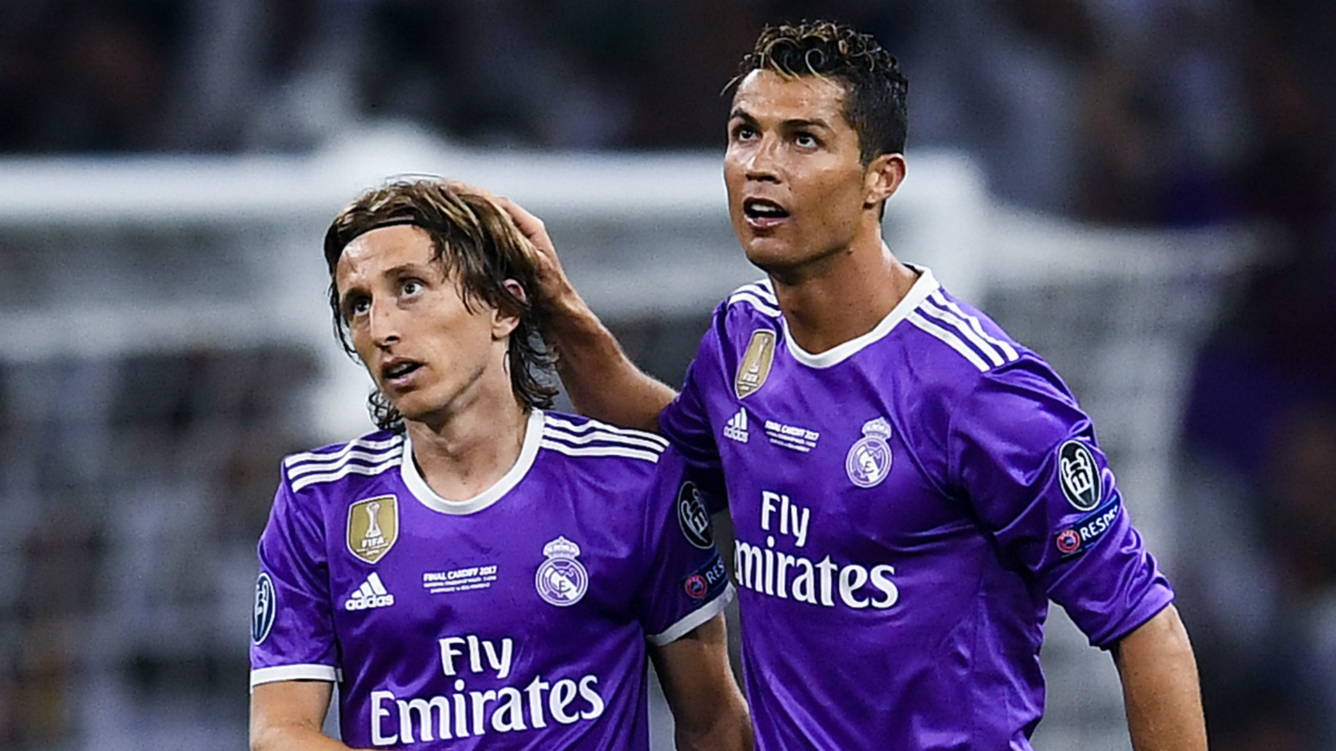 Real Madrid's Cristiano Ronaldo, Luka Modric and Karim Benzema