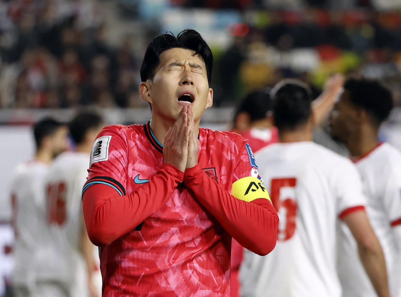 South Korea's Heung-Min Son reacts