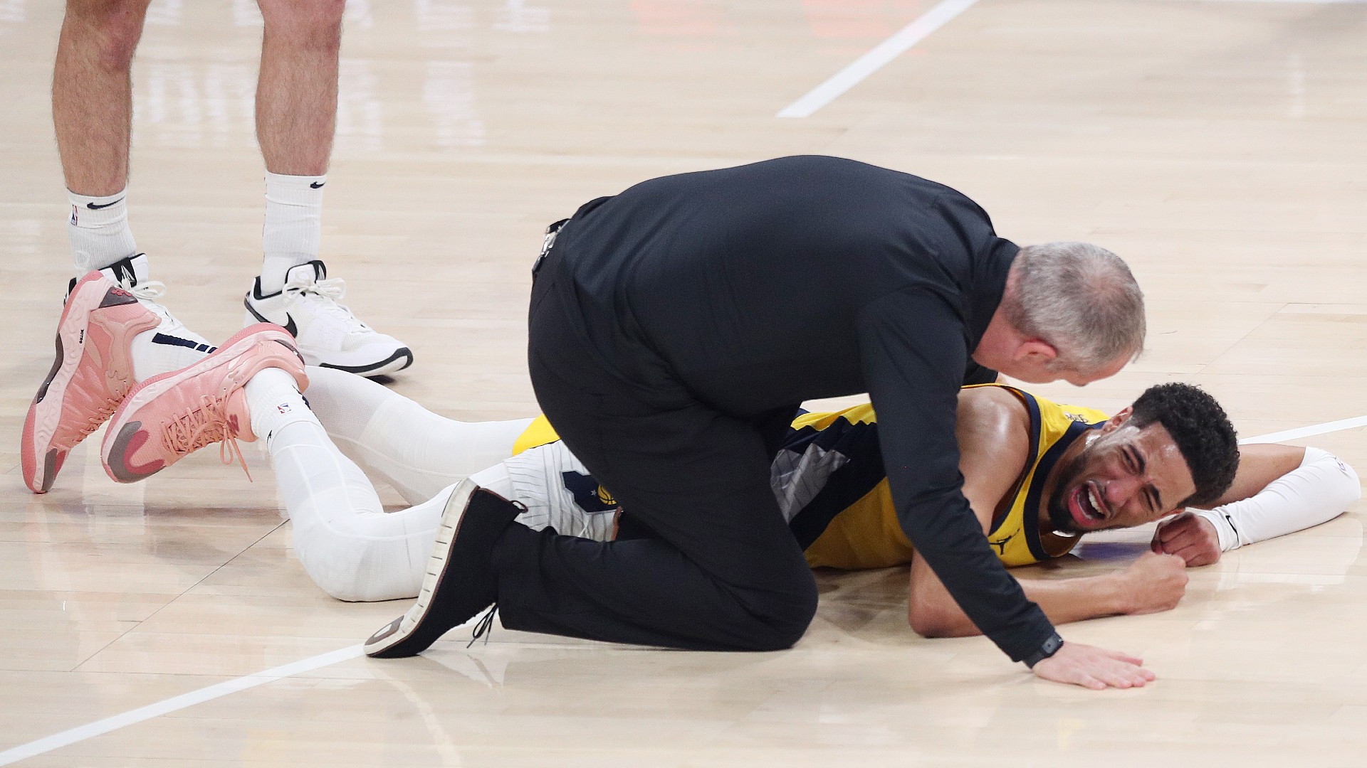 Haliburton exits with leg injury