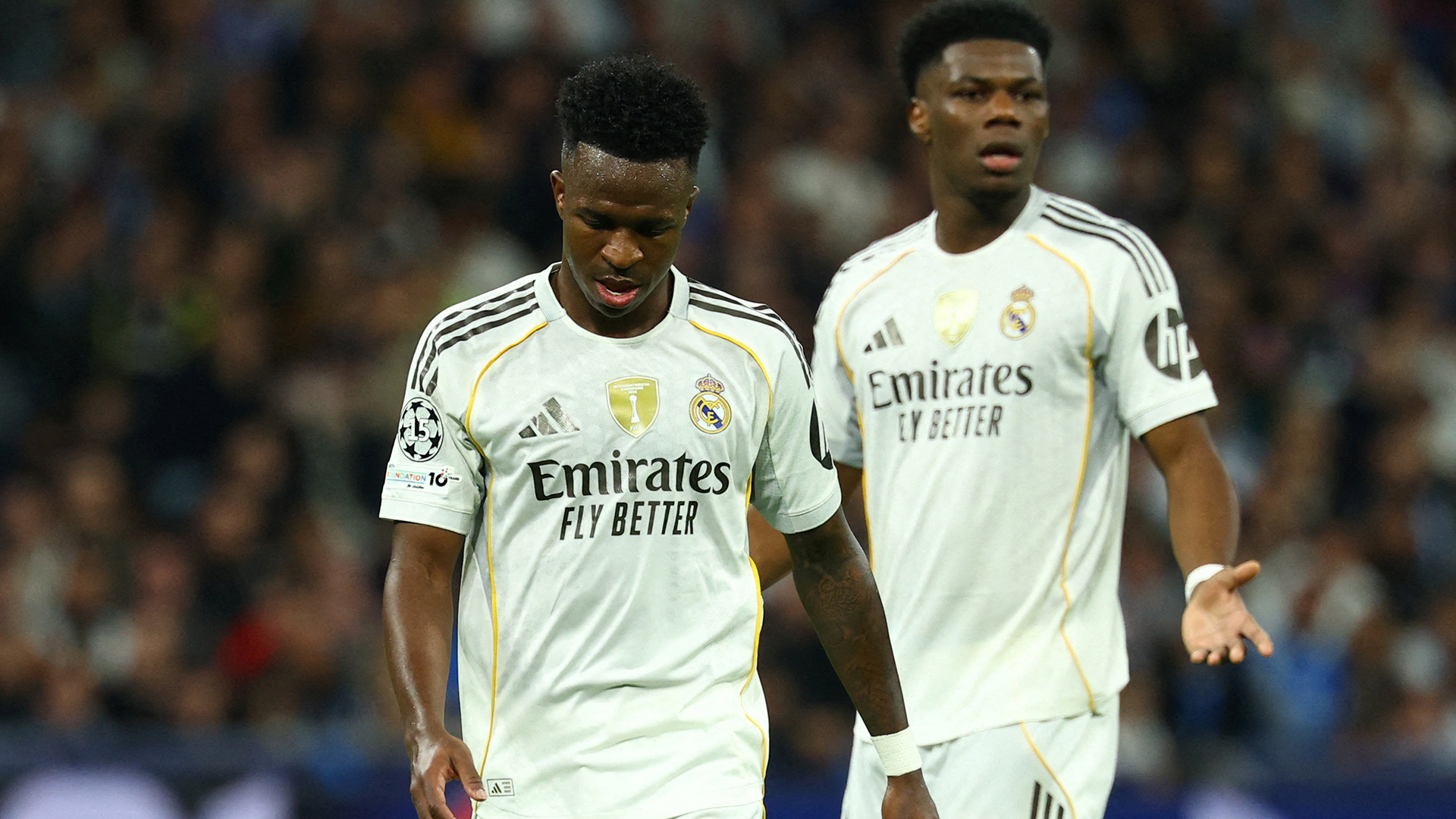 Vinícius Júnior reacciona durante un partido con el Real Madrid.