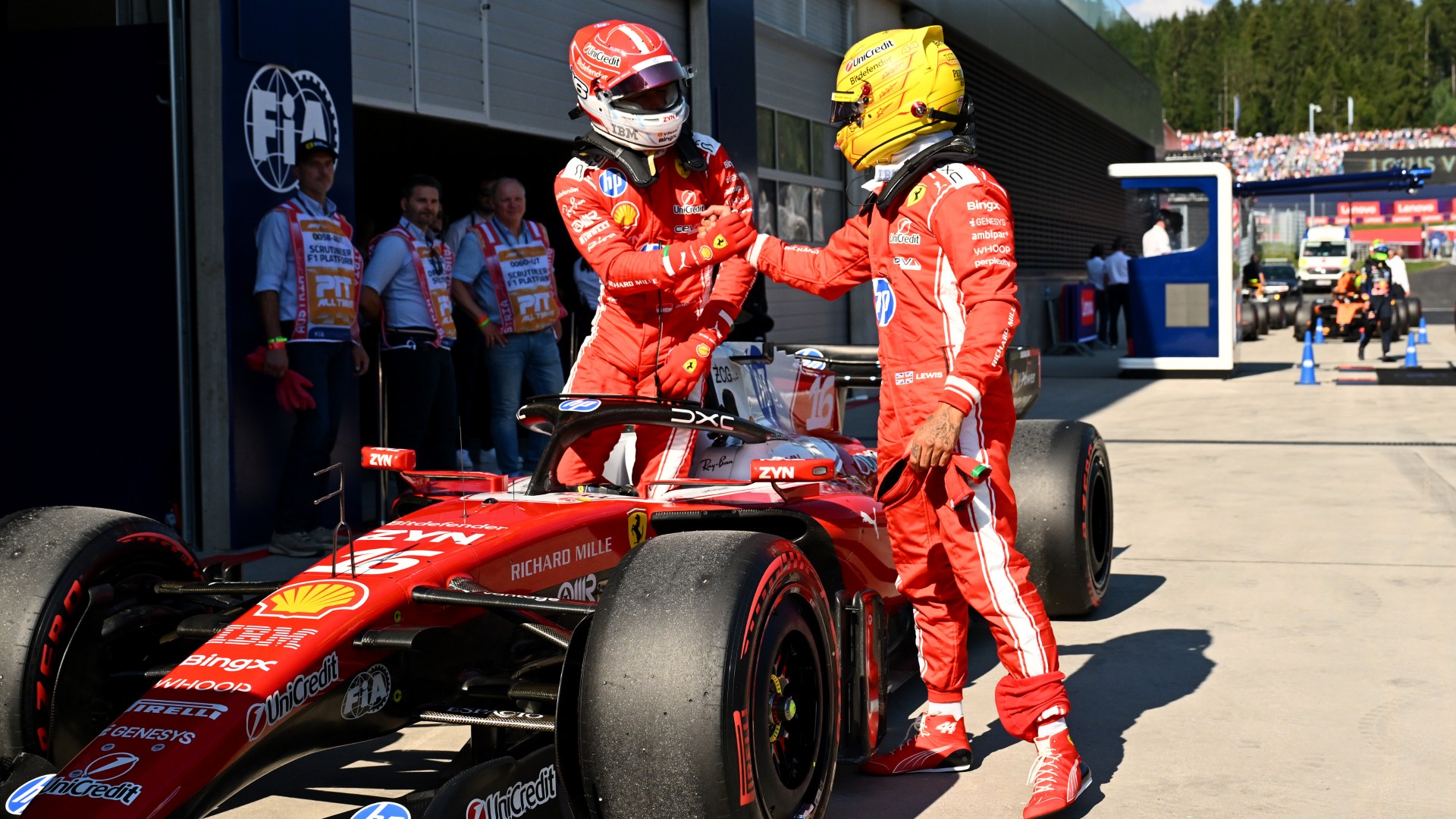 Hamilton and Leclerc credit Ferrari