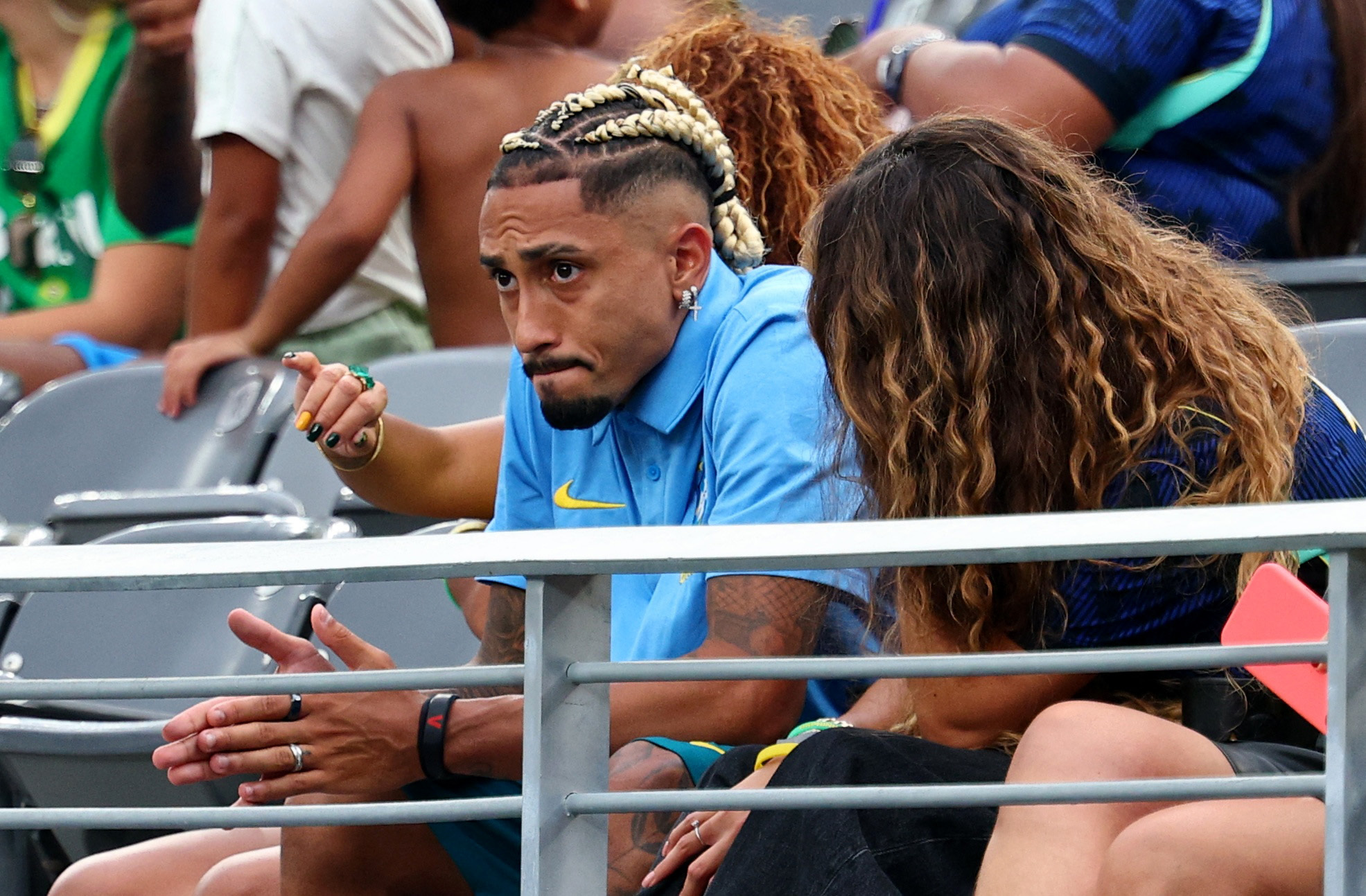 Brazil's Raphinha looks dejected after the match