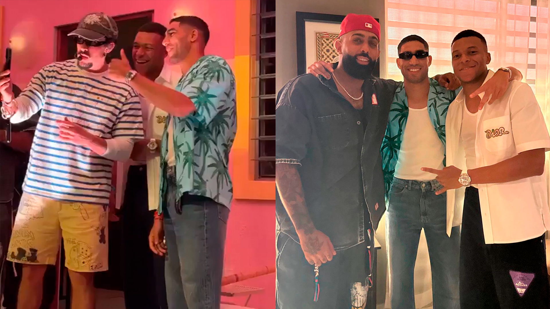 Achraf Hakimi, Kylian Mbappé y Bad Bunny