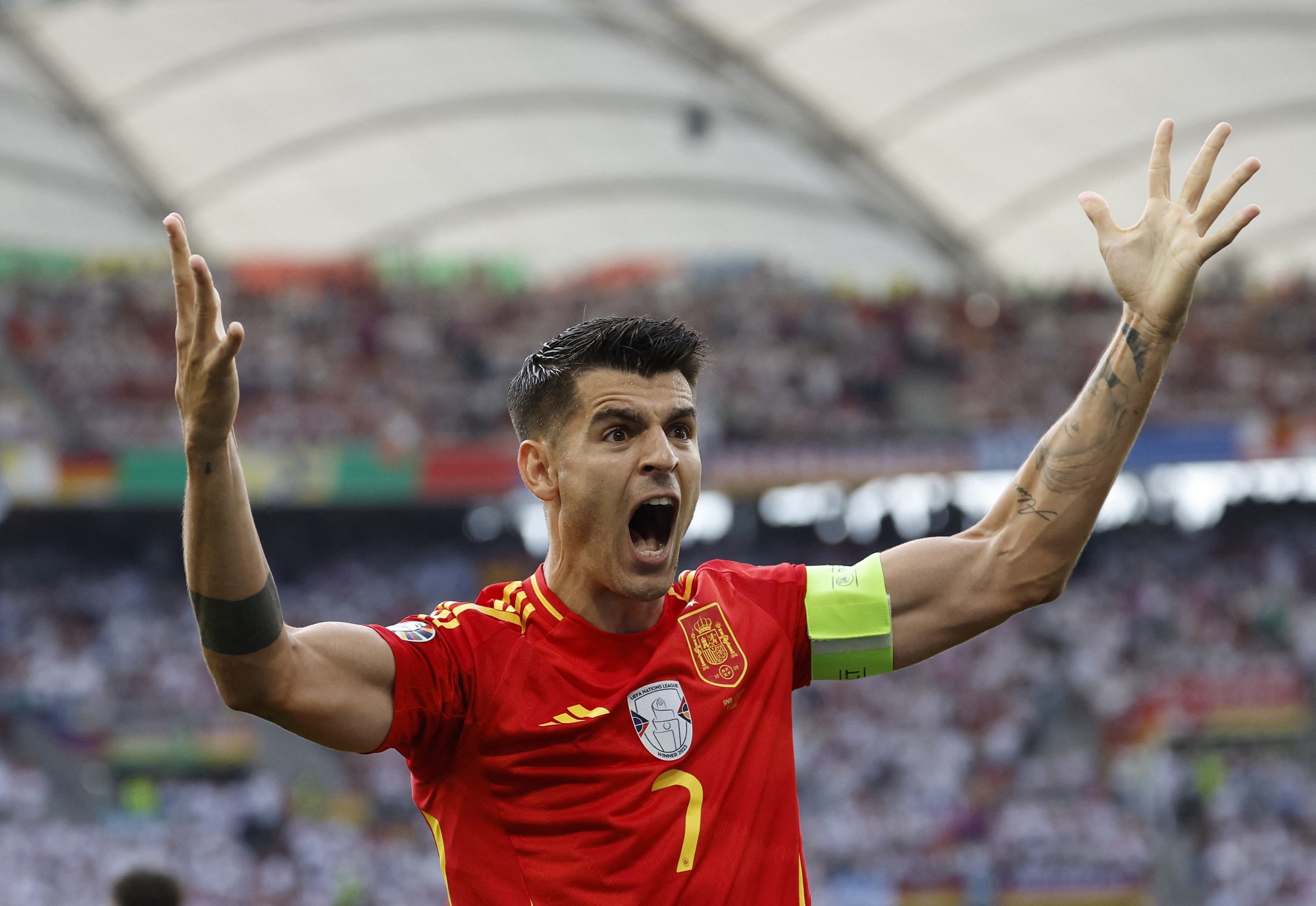 Alvaro Morata reacts