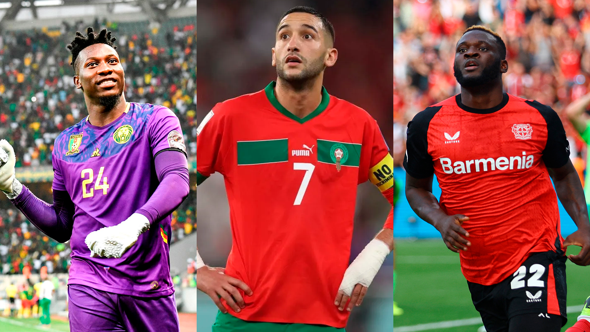 André Onana, Hakim Ziyech y Victor Boniface