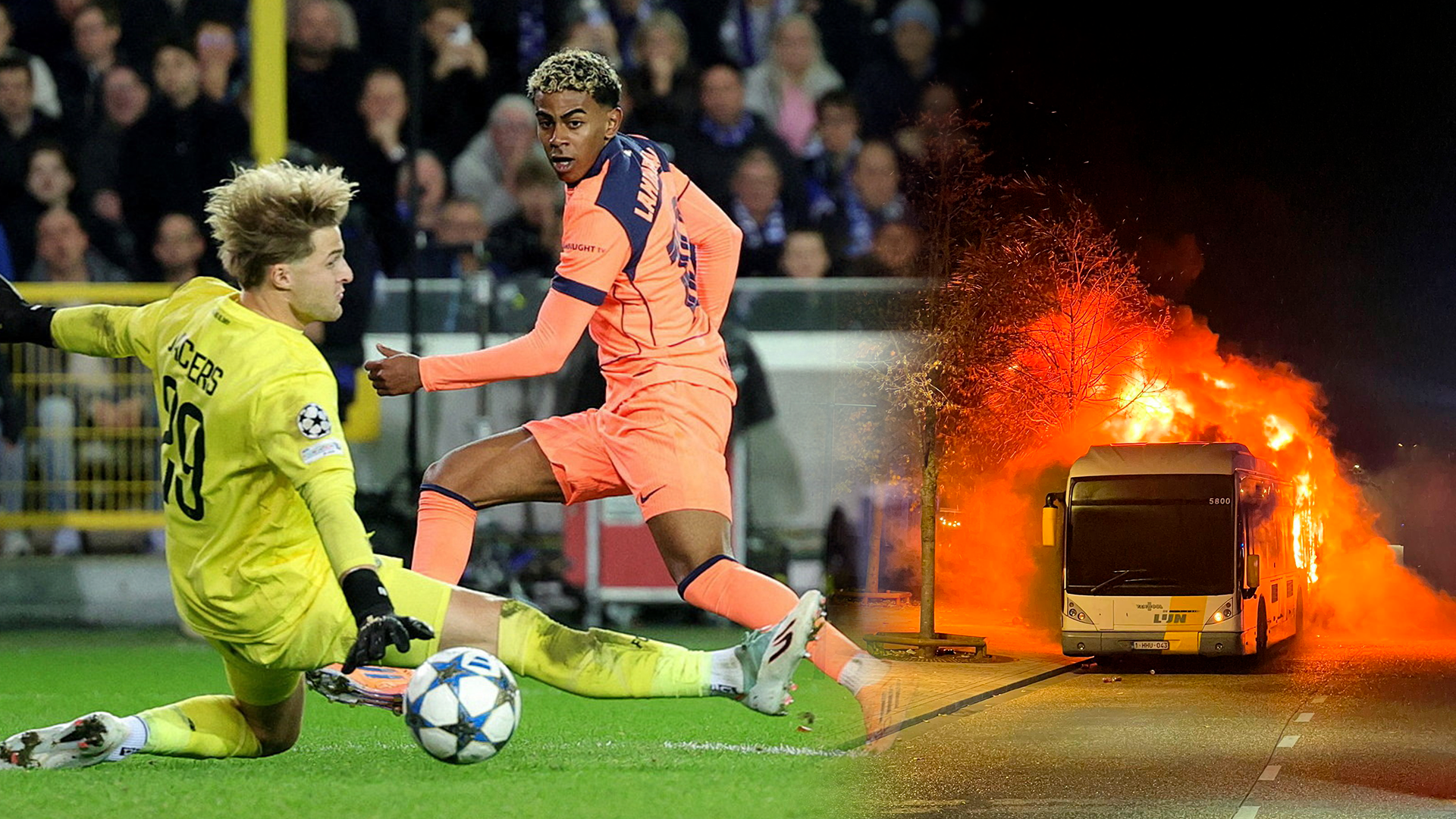 Barcelona vs Brujas, Bus burned