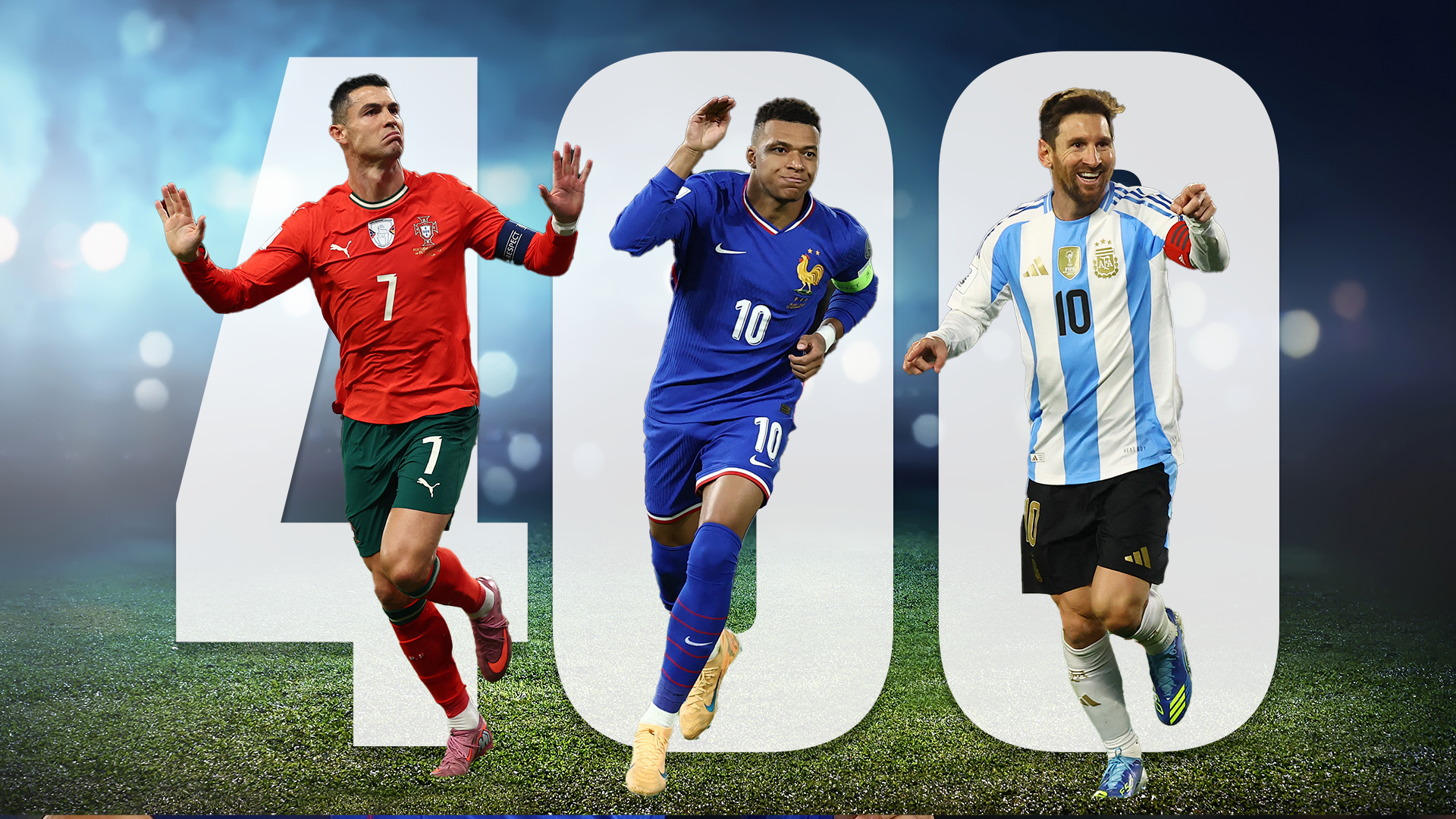 Cristiano Ronaldo, Kylian Mbappé y Lionel Messi