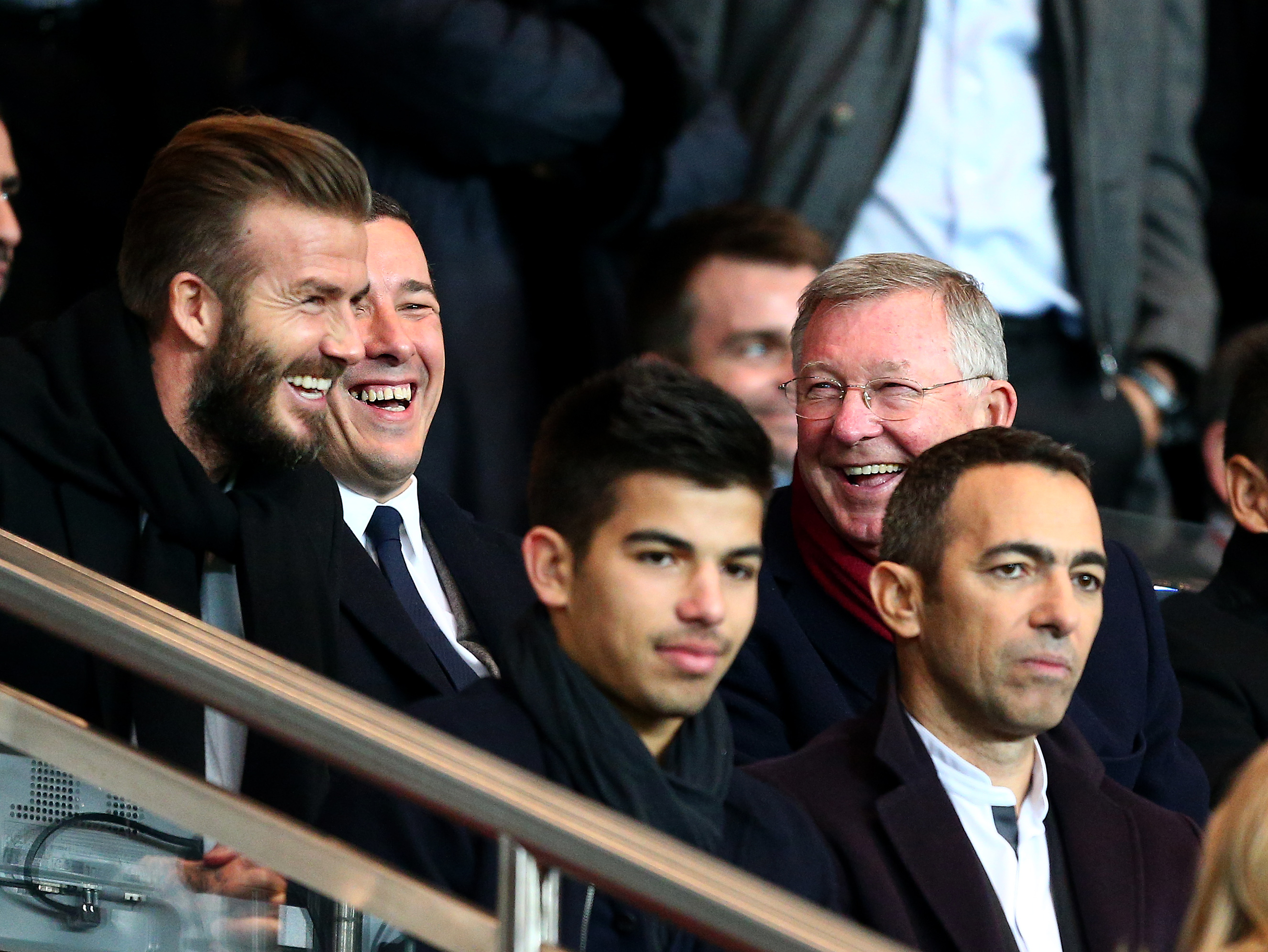 David Beckham en tribunes avec Sir Alex Ferguson