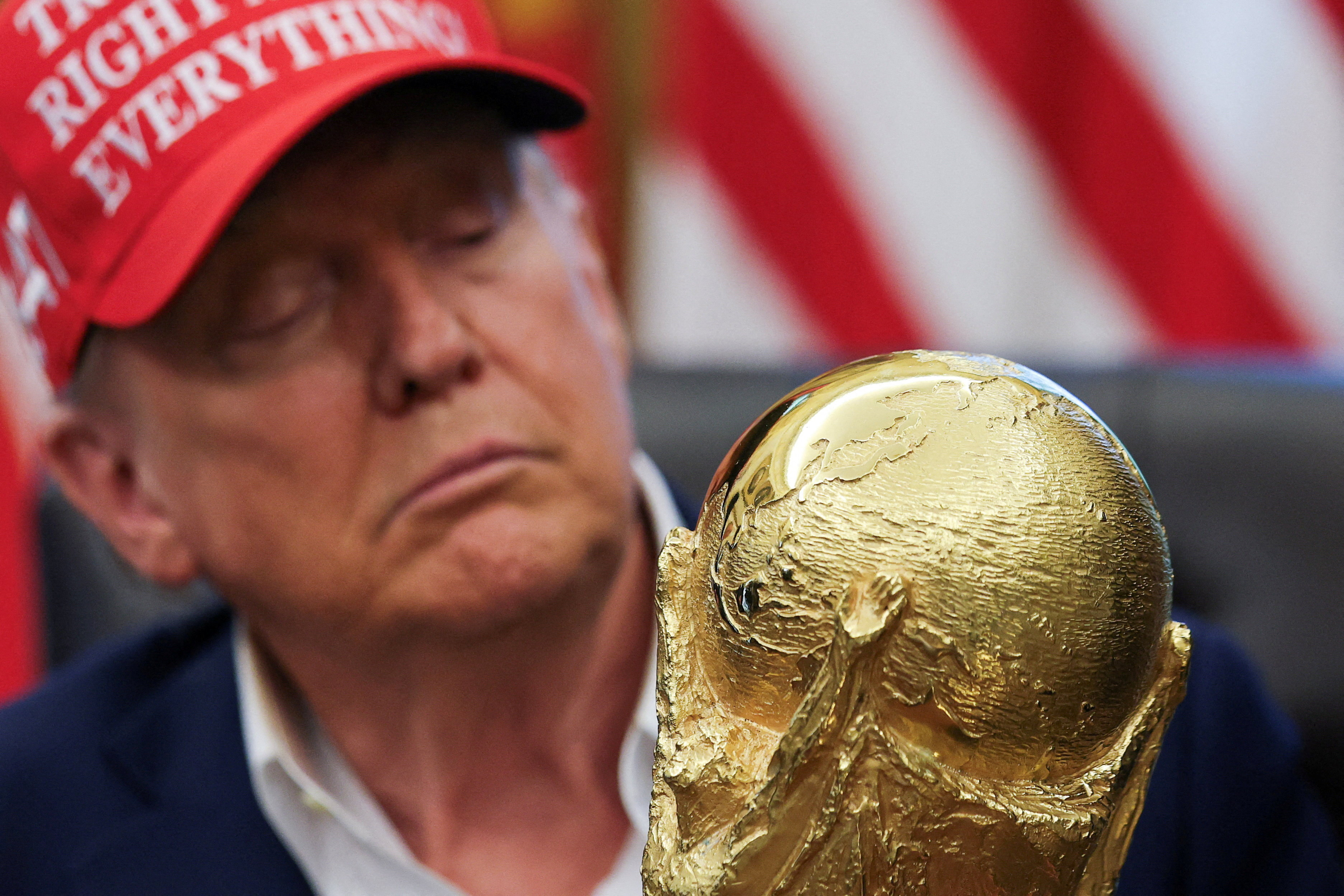 Donald Trump holds the FIFA World Cup Trophy