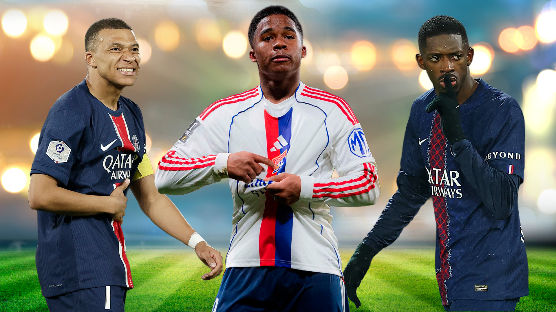 Endrick, Kylian Mbappé y Ousmane Dembélé