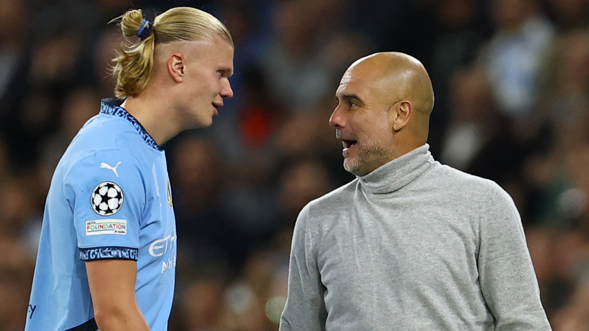 Erling Haaland y Pep Guardiola