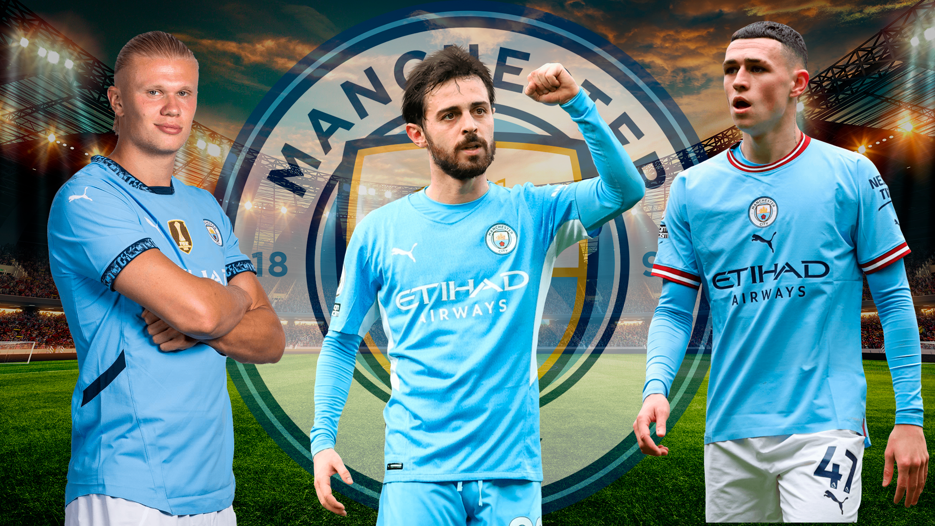 Erling Haaland, Bernardo Silva y Phil Foden