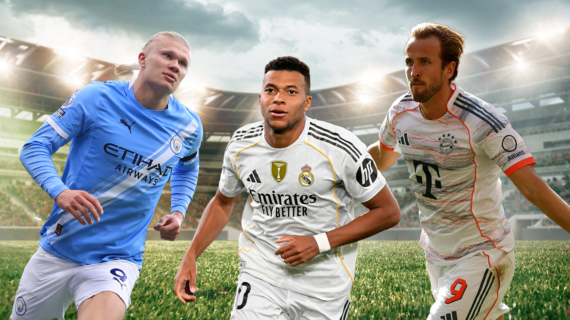 Erling Haaland, Kylian Mbappé and Harry Kane