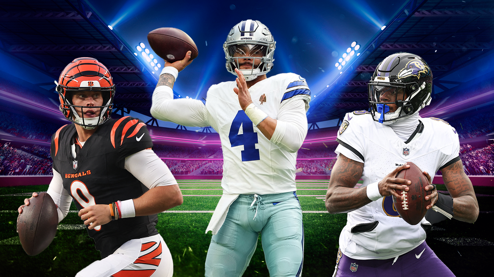Joe Burrow, Dak Prescott y Lamar Jackson