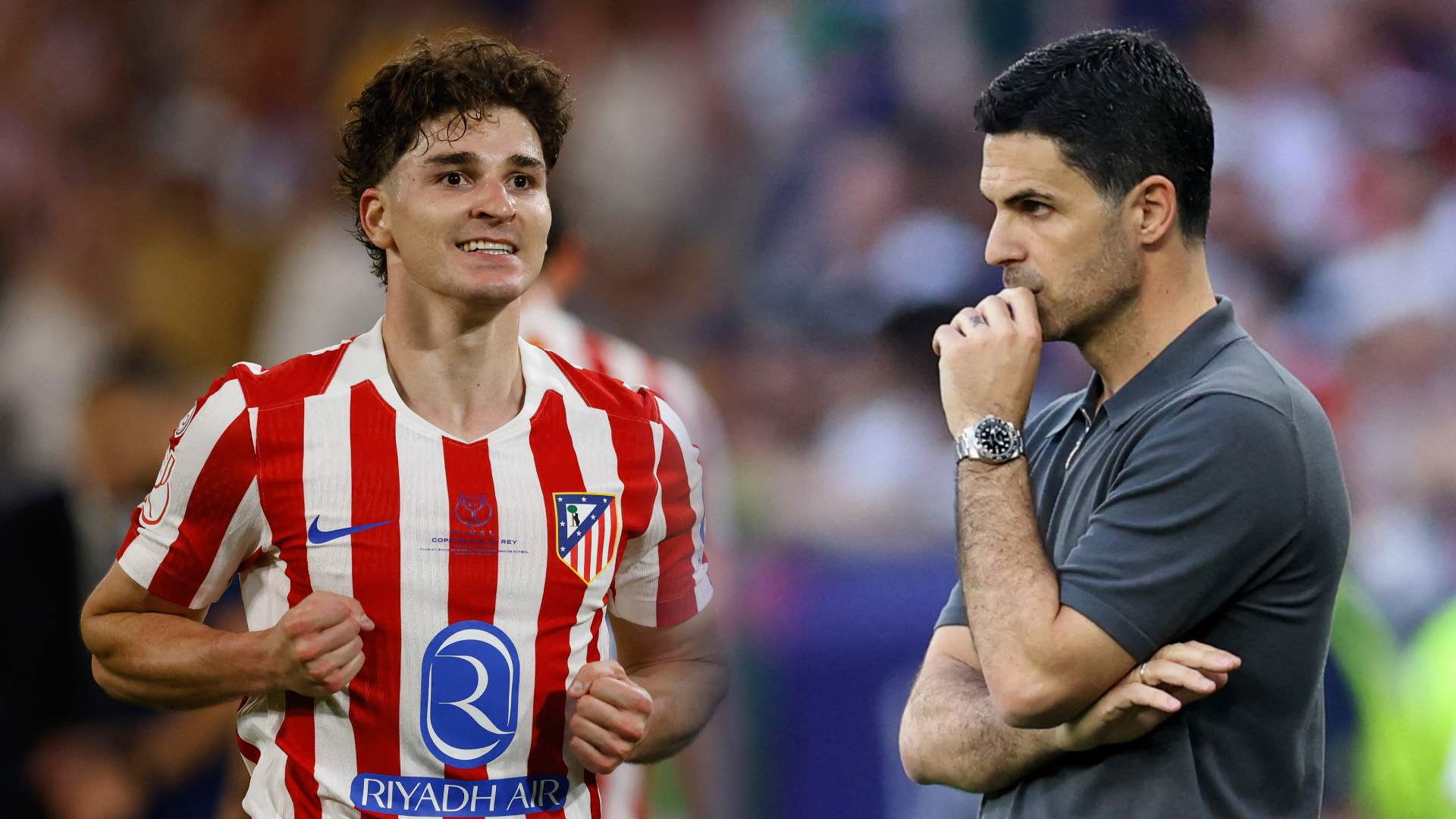 Julián Álvarez y Mikel Arteta
