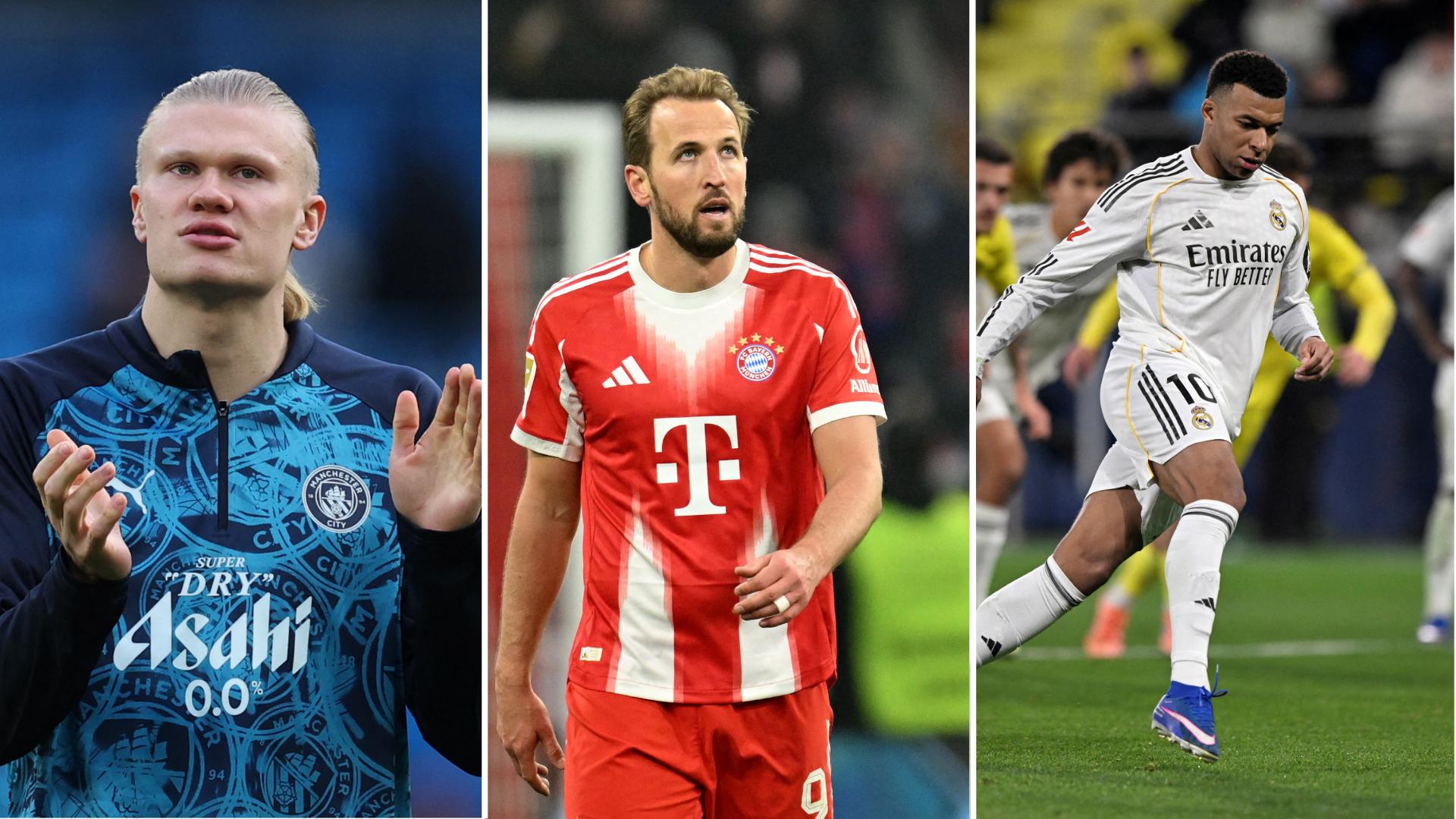 Kane, Haaland y Mbappé