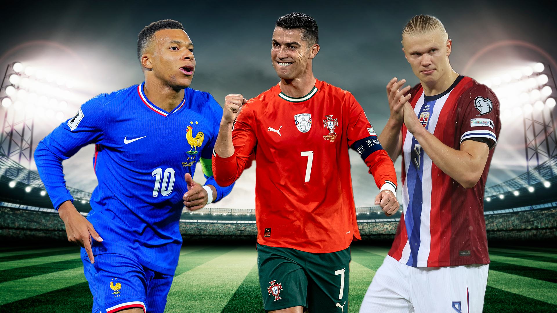 Kylan Mbappé, Cristinao Ronaldo y Errling Haaland