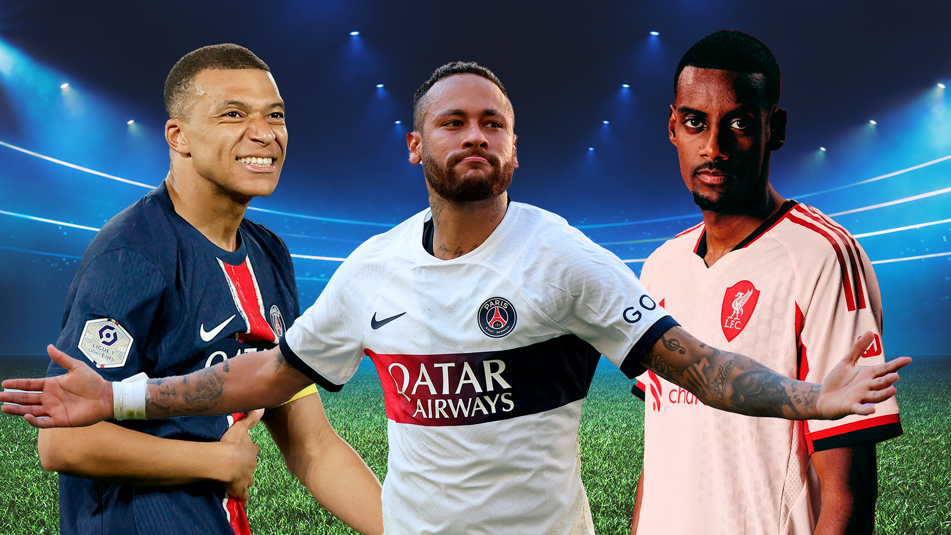 Kylian Mbappé, Alexander Isak y Neymar