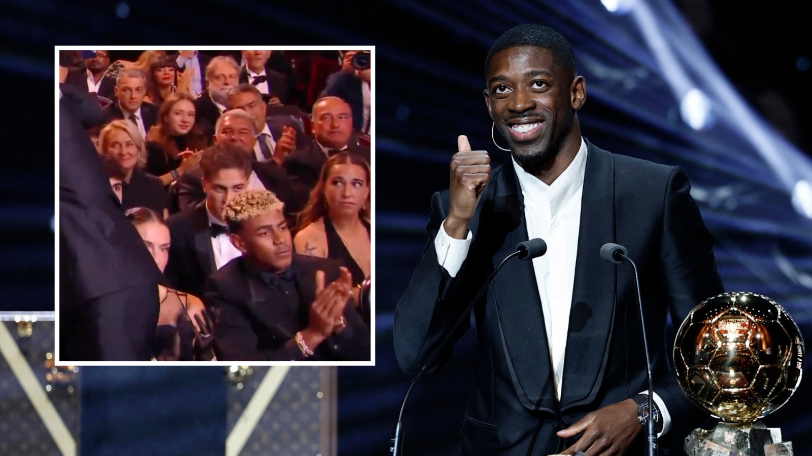 Lamine Yamal reacts to Dembélé