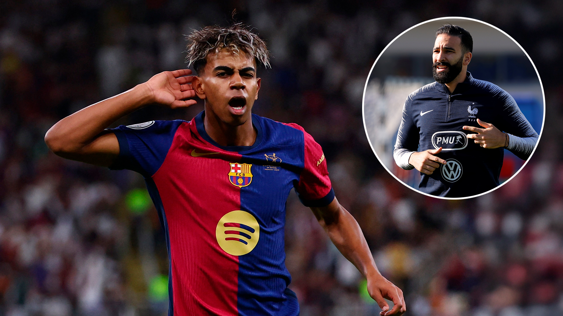 Lamine Yamal y Adil Rami