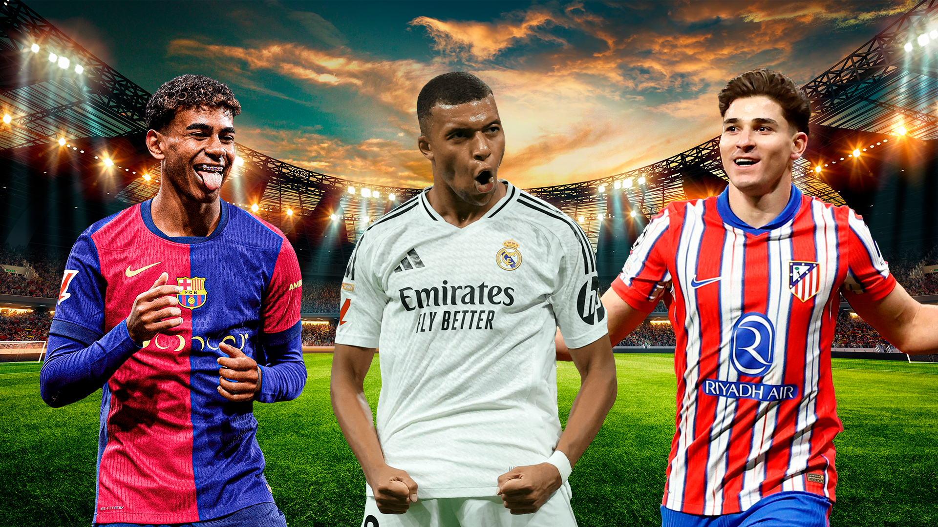 Lamine Yamal, Kylian Mbappé y Julián Álvarez