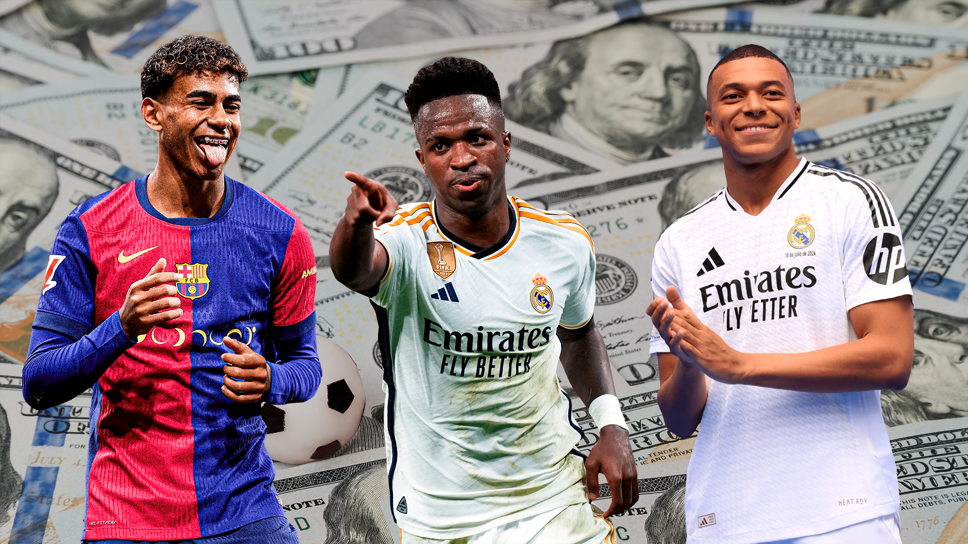 Lamine Yamal, Vinícius Junior y Kylian Mbappé