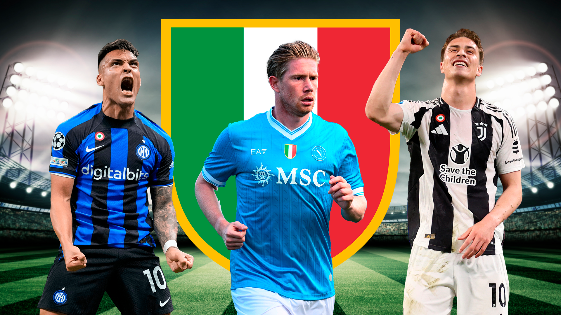 Lautaro Martínez, Kevin de Bruyne y Kenan Yildiz