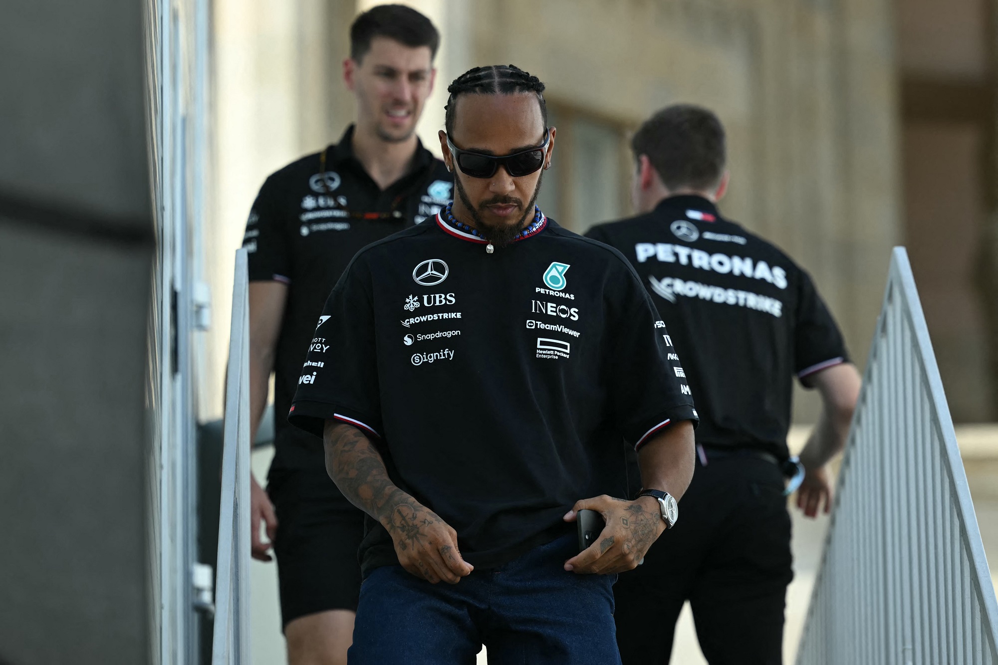 Lewis Hamilton walks