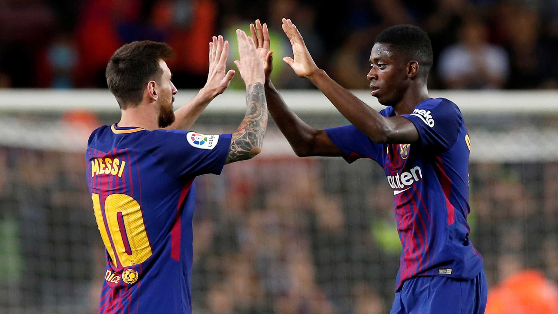 Lionel Messi y Ousmane Dembélé