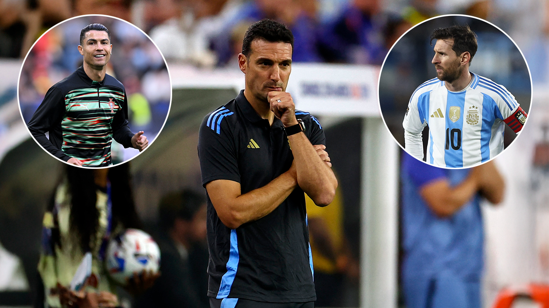 Lionel Scaloni, Cristiano Ronaldo y Lionel Messi