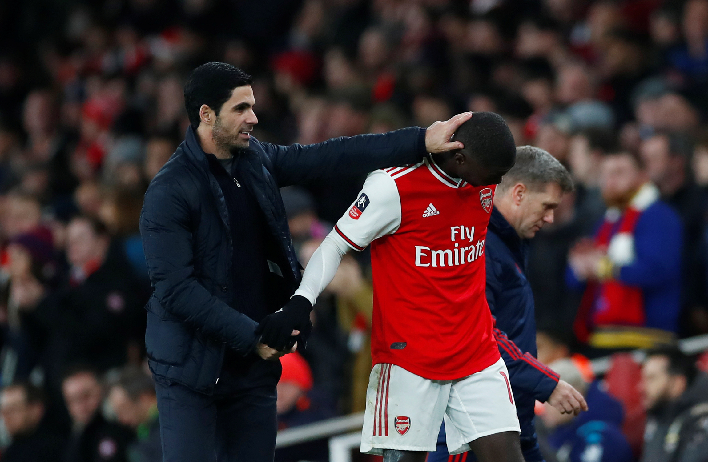 Mikel Arteta et Nicolas Pépé