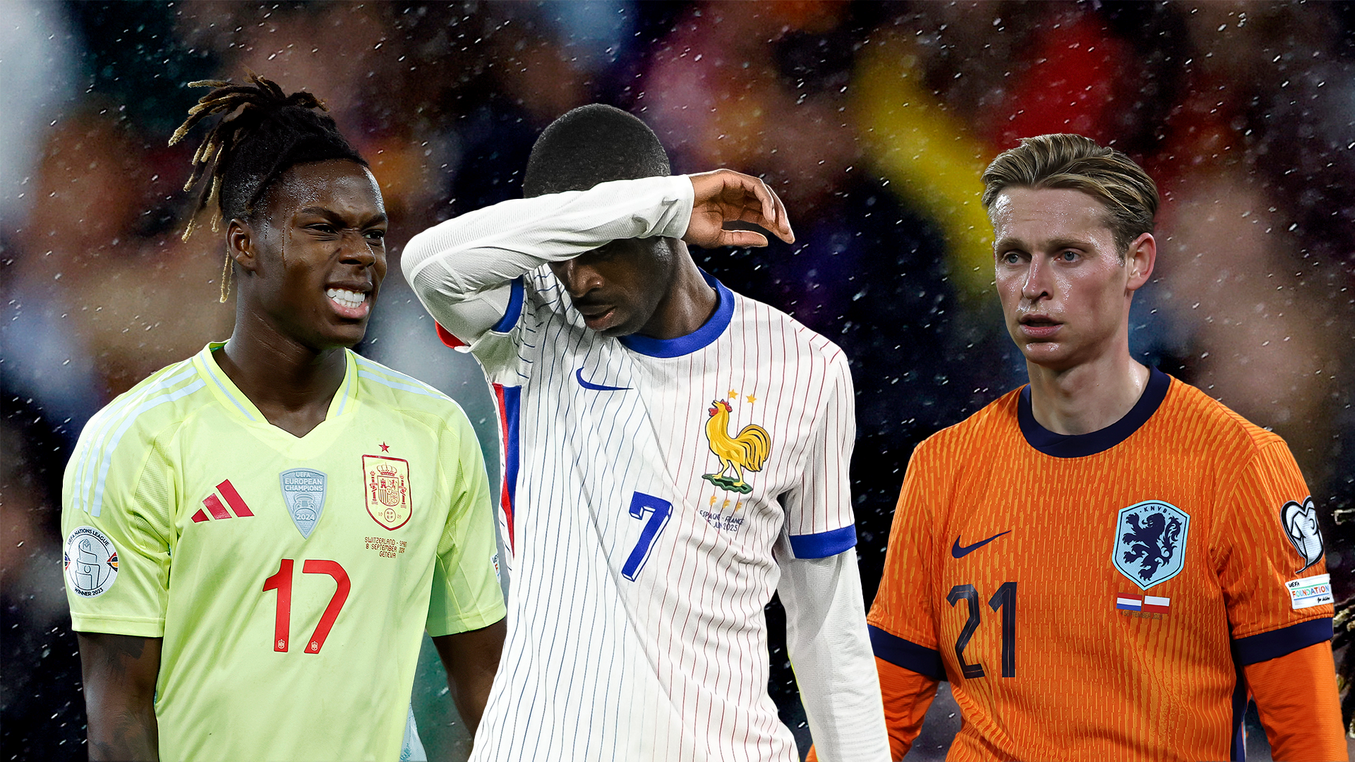 Nico Williams, Osumane Dembélé y Frenkie de Jong