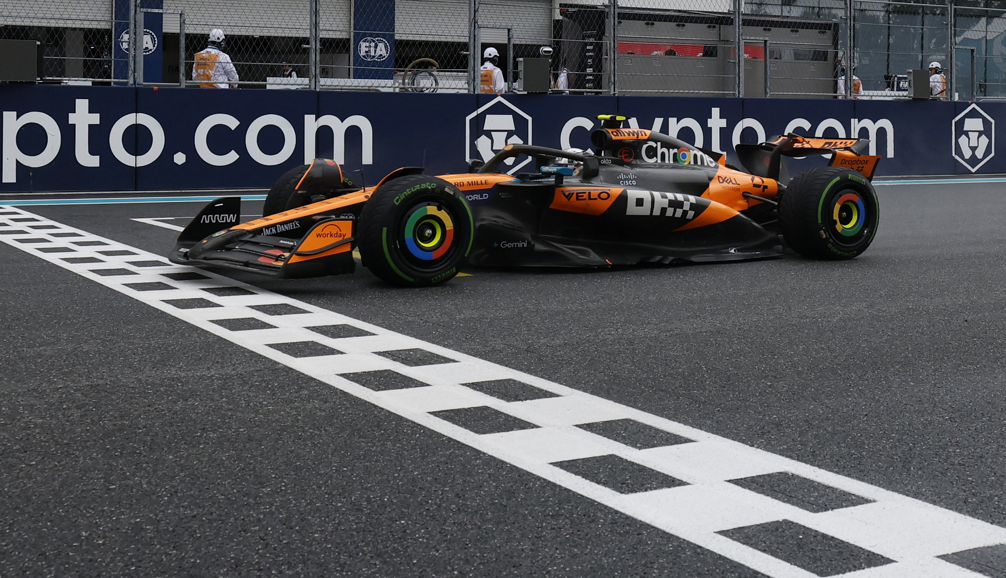Norris crosses finish line