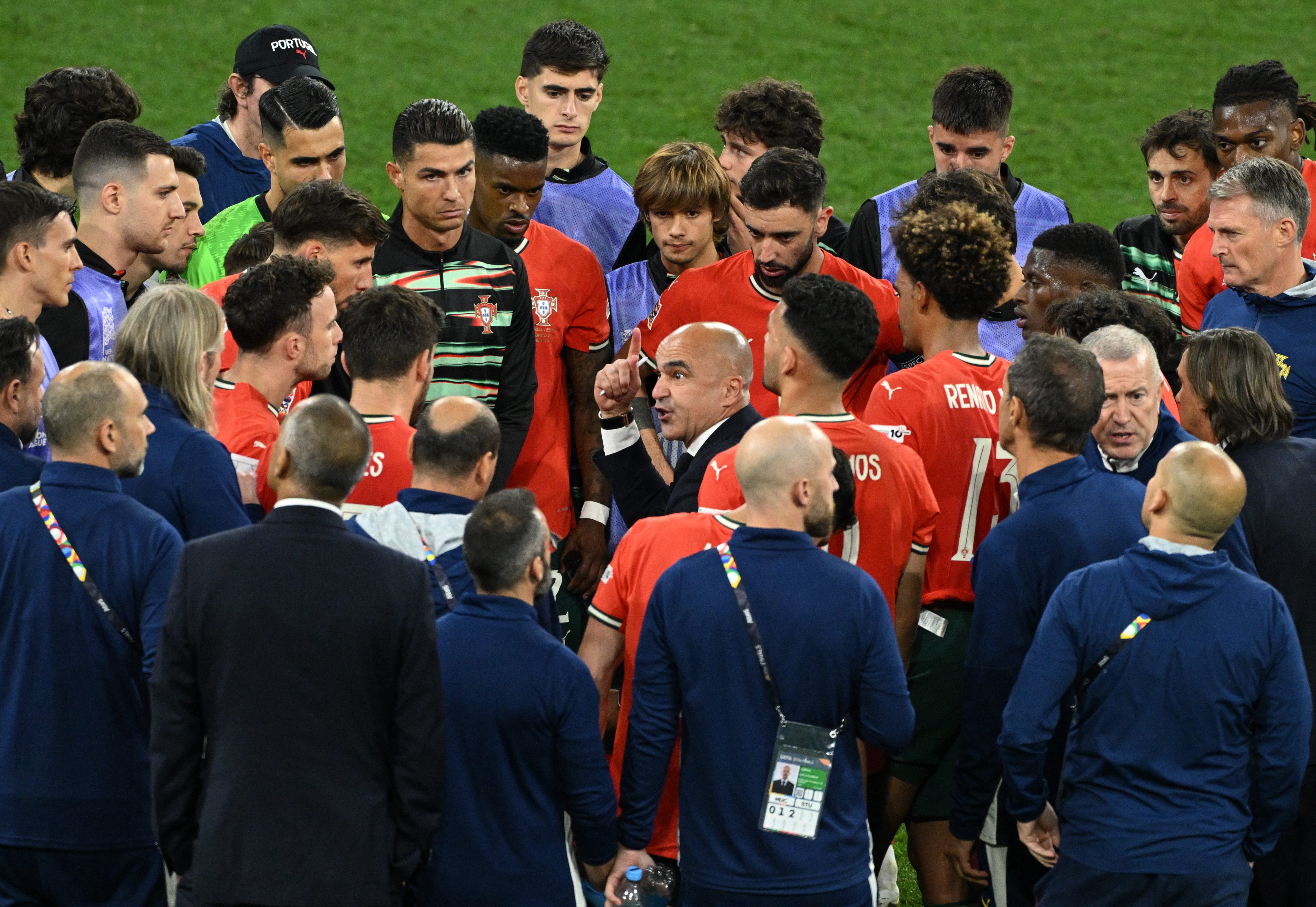 Roberto Martinez, manager of the Portuguese national team, giving instructions during a critical match.