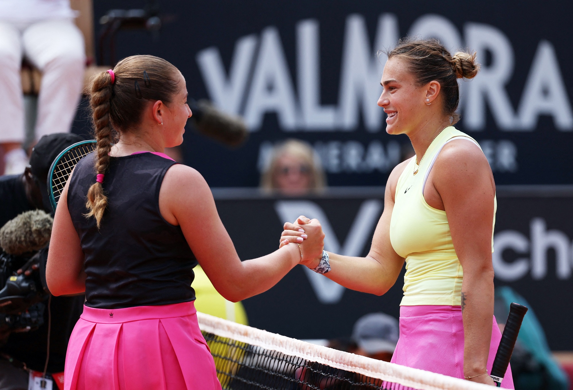 Sabalenka shakes hands with Latvia's Jelena
